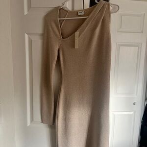 Light Beige Gold Sparkle Long Sleeve Mini / Midi Dress Abercrombie & Fitch